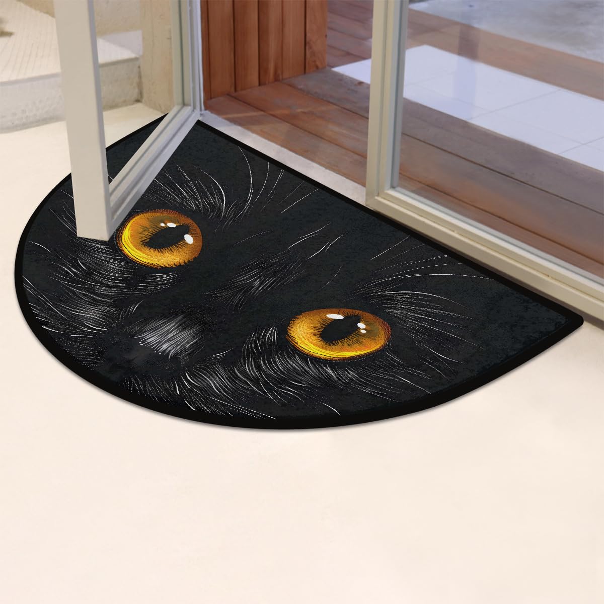 Black Cat Half Round Door Mat Non Slip Half Circle Rugs (A:a-color 9)