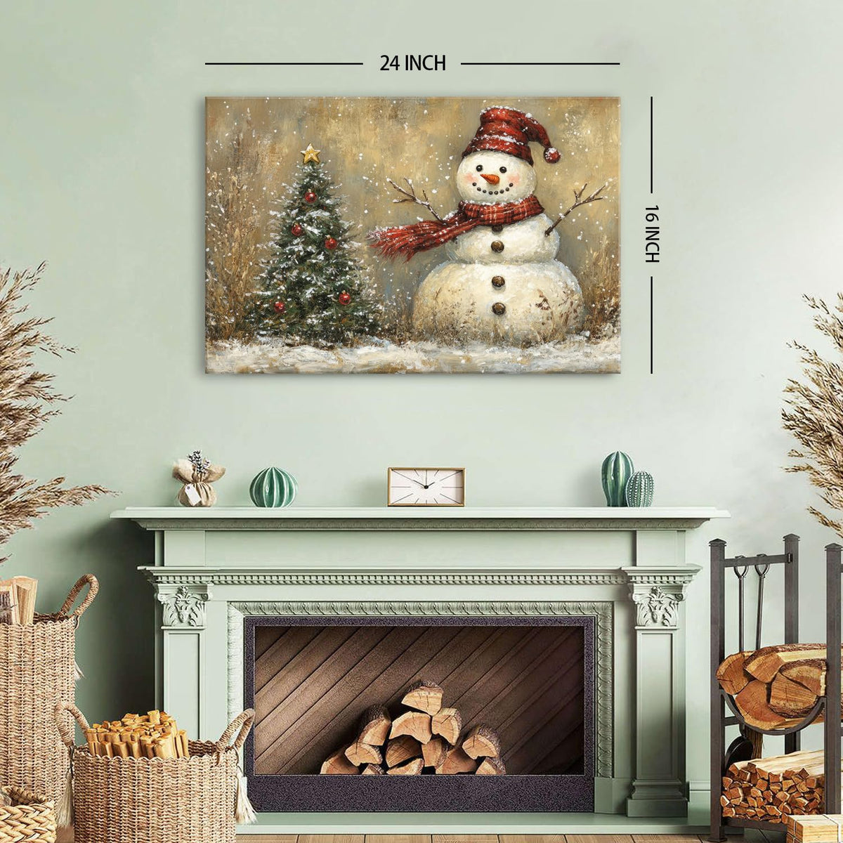 Christmas Poster Wall Art Living Room Bedroom Vintage Winter Snowy Landscape Wall Decor Farmhouse Christmas Seasonal Tree Framed Canvas Snowman Artwork Print Festival Pictures Home Decoration 24x36 (36"L x 24"W / Snowman Tree)