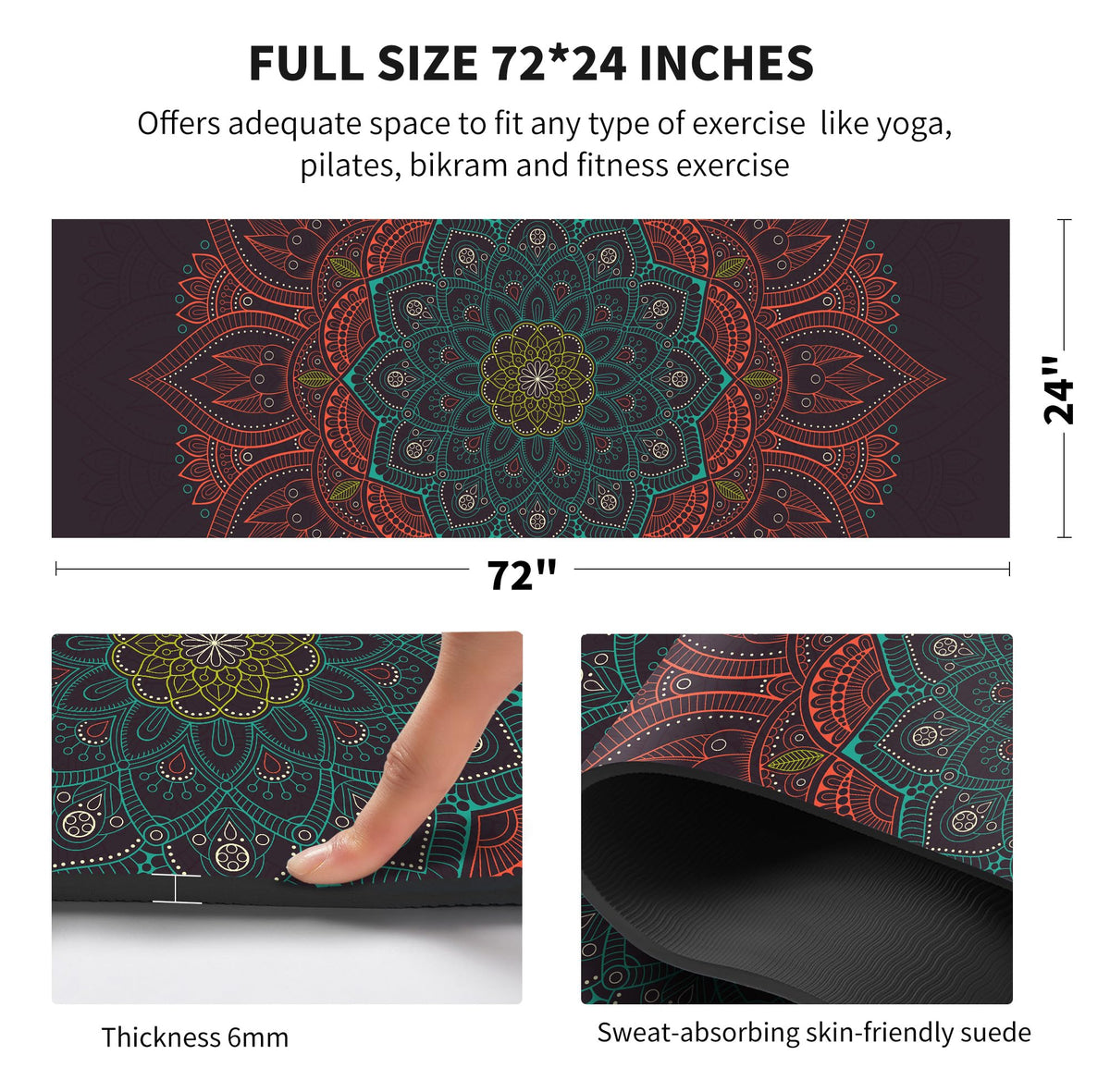 Yoga Mat Print Extra Thick TPE Non Slip Fitness Exercise Mat with Carrying Bag (ChunRiWuYu)