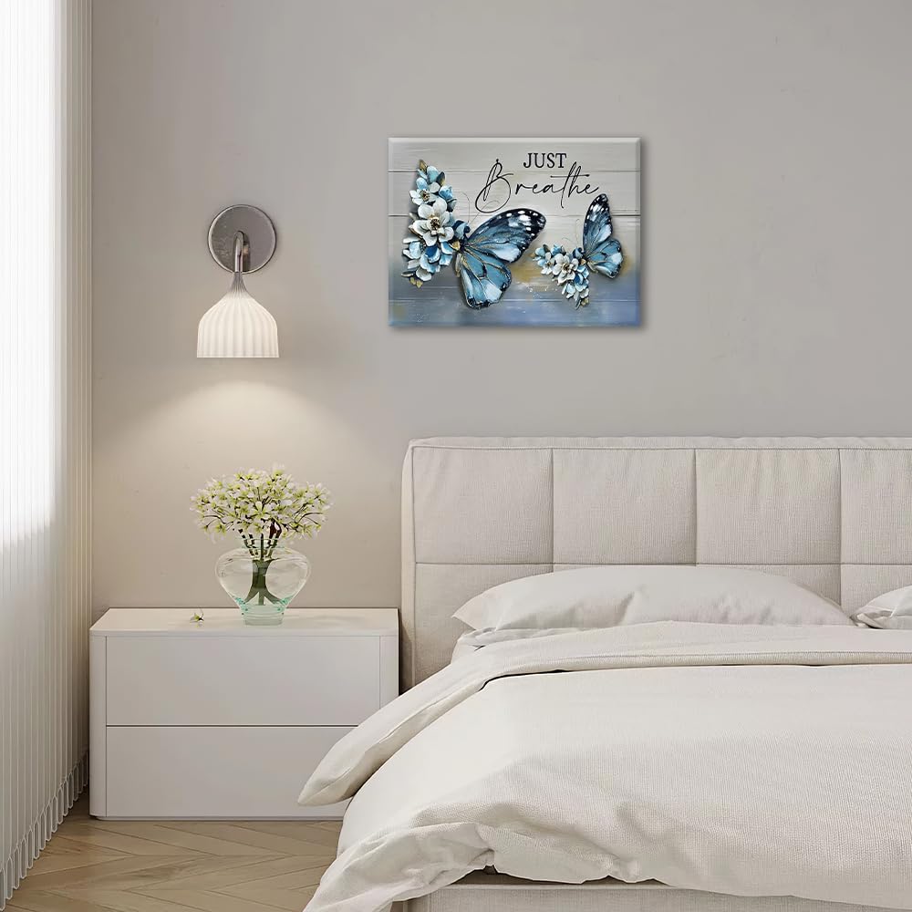 Blue Butterfly Wall Art Farmhouse Canvas Wall Decor Pictures Prints Painting Framed Artwork Home Decorations for Bathroom Kitchen 12"x16" (Blue Butterfly / 16"L x 12"W)