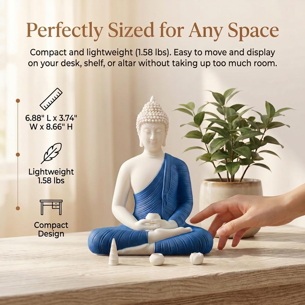 8.6" Shakyamuni Buddha Statue Blue Ceramic Zen Decor (Blue / 8.6INCH)
