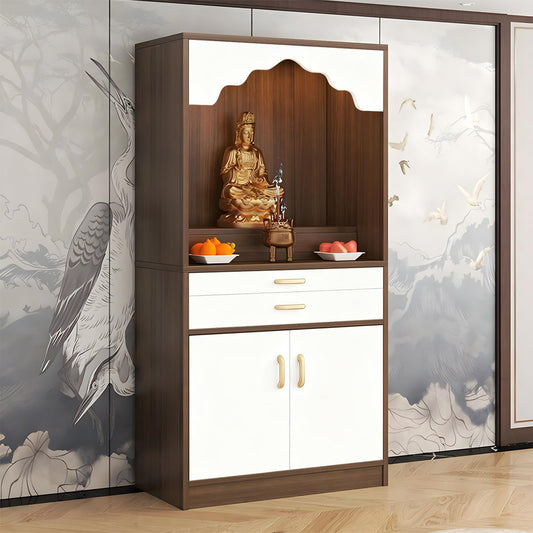 Altar Table Wood Meditation Prayer Table (White + Dark Brown Wood / 35.4" x 15.7" x 63.8")