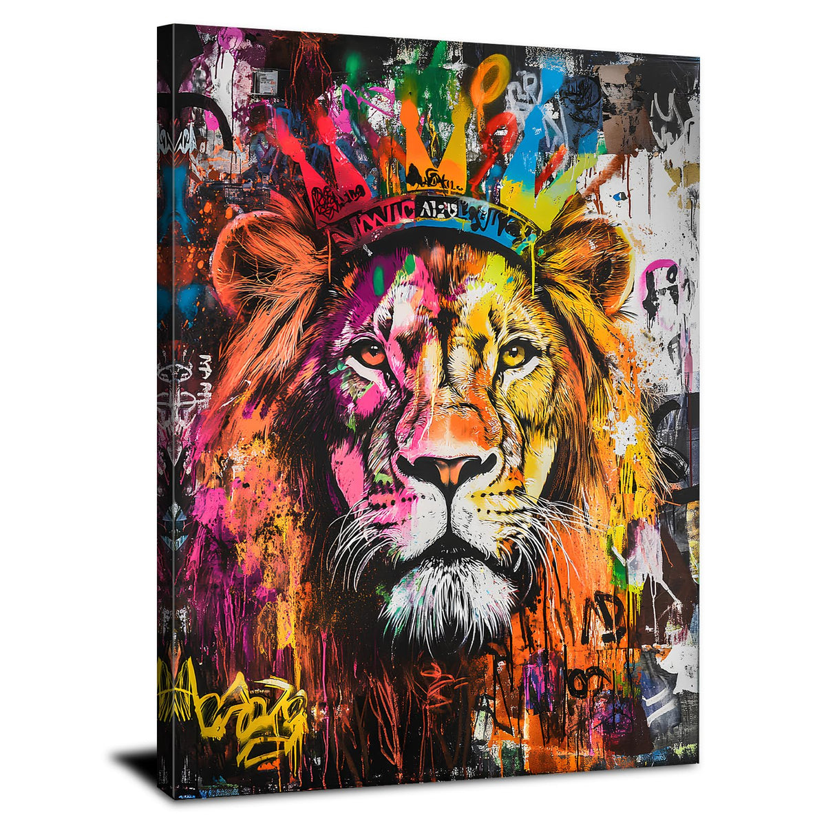 Lion Wall Decor Colorful Graffiti Wildlife Picture Wall Decor for Living Room Bathroom Gym Modern Framed Canvas Artwork Africa Lion Portrait Poster Print Wild Animal Painting Home Decorations 16x24 (24"L x 16"W / Graffiti Lion)