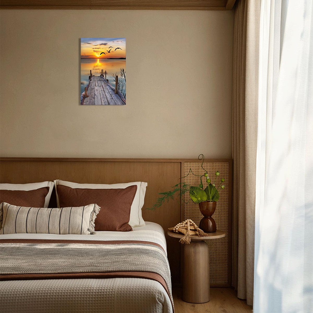 Sunset Wall Art Lakeside Pier Trail Canvas prints Sunset Nature Landscape Painting for Home Living Room Bedroom Office (Sunset Pier / 16X24inch)