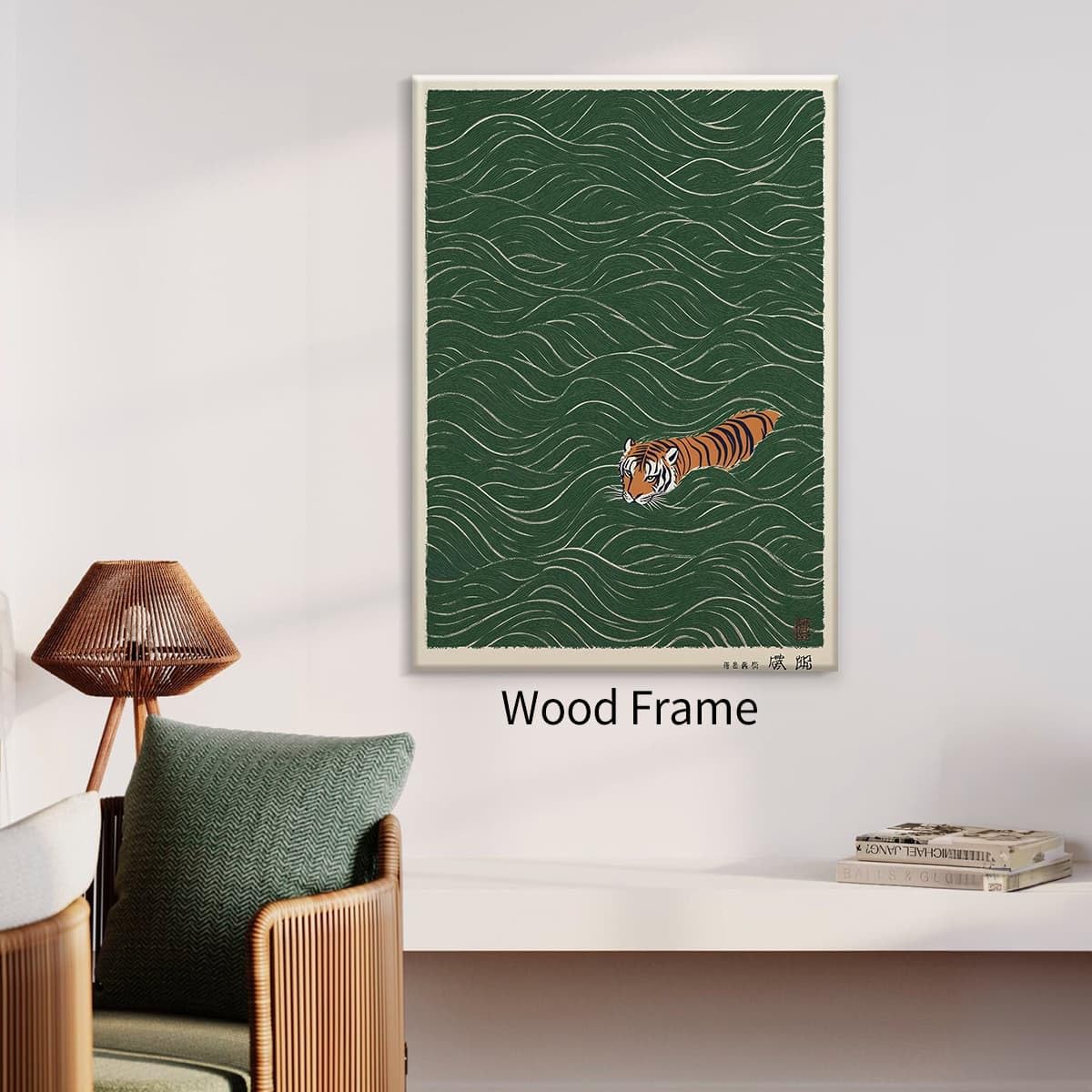 Framed Vintage Japanese Tiger Swimming Prints 12x16in Ukiyo (Wrapped Canvas / Japanese Art 004 / 16"L x 12"W)