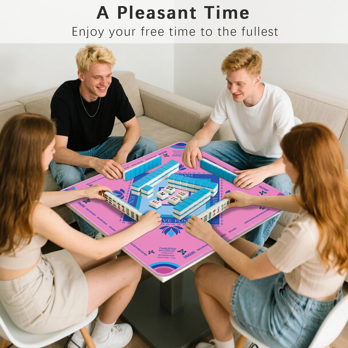 Mahjong Mat with Lotus & Butterfly Artwork (Pink-hehua)