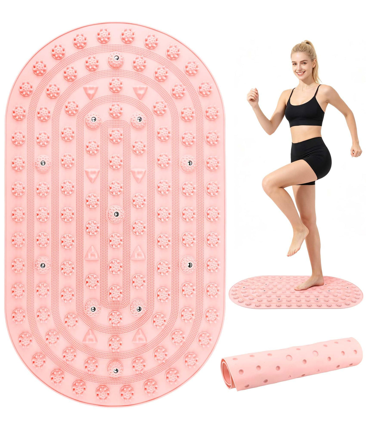 Silicone Foot Massage Acupressure Mat with Reflexology Points 30'' x 18'' (Pink)