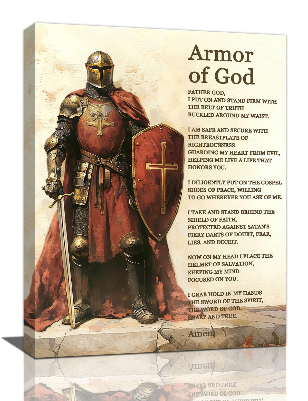 Armor of God Wall Art Christian Religious Prayer Faith Wall Decor Medieval Warrior Canvas Painting Picture for Home Church Office Bedroom 16"x24" (Armor Of God / 24"L x 16"W)