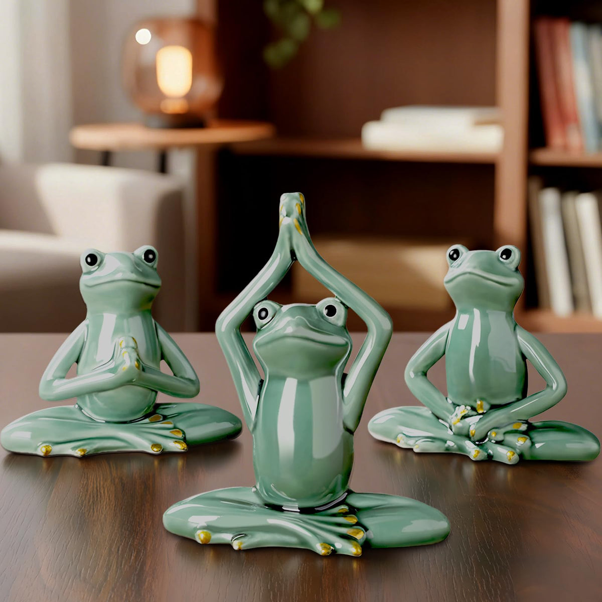 3 Pcs Ceramic Zen Yoga Frog Figurines Meditation Desk Decor (Frog)
