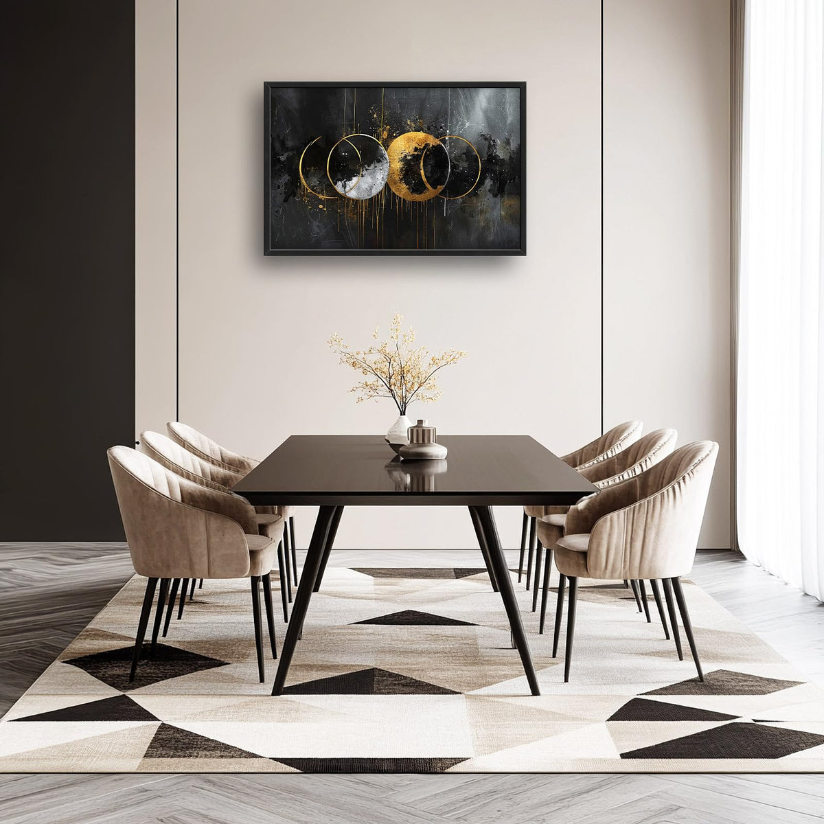 Abstract Sun Moon Large Wall Art Black and Gold Circle Pictures Sun and Moon Wall Decor Canvas Print Painting Artwork for Bathroom Living Room Bedroom 36L x 24W (Abstract Moon Sun / 36"L x 24"W)
