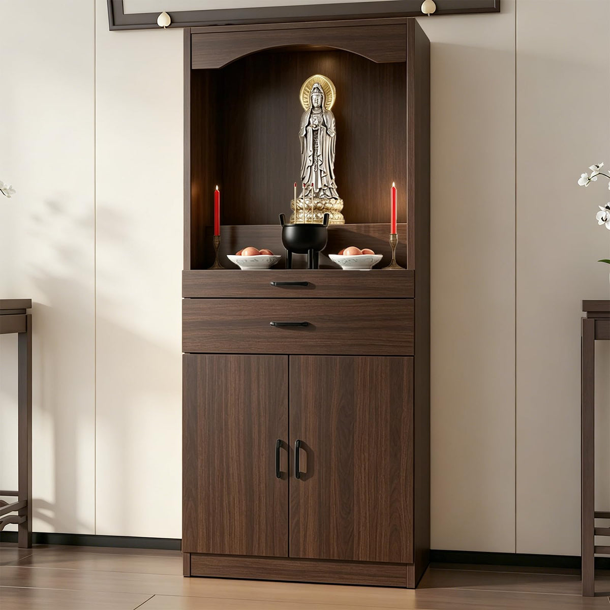Solid Wood Altar Table (Dark Brown Wood / 55.1" x 15.7" x 65.4")