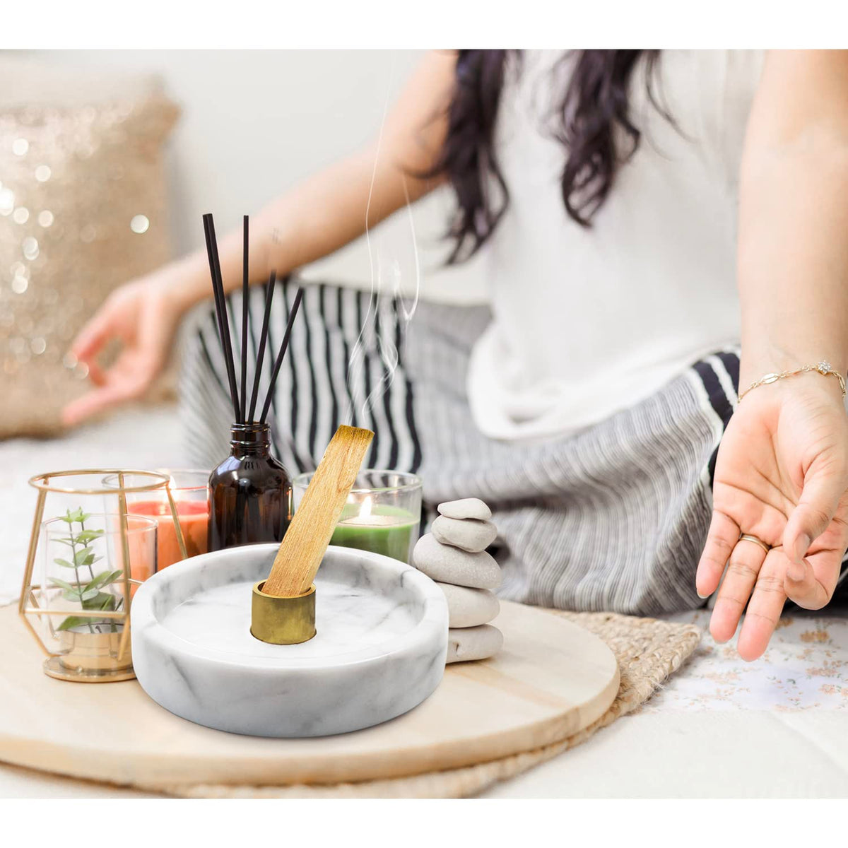 Natural Marble Palo Santo Holder (White / Small)