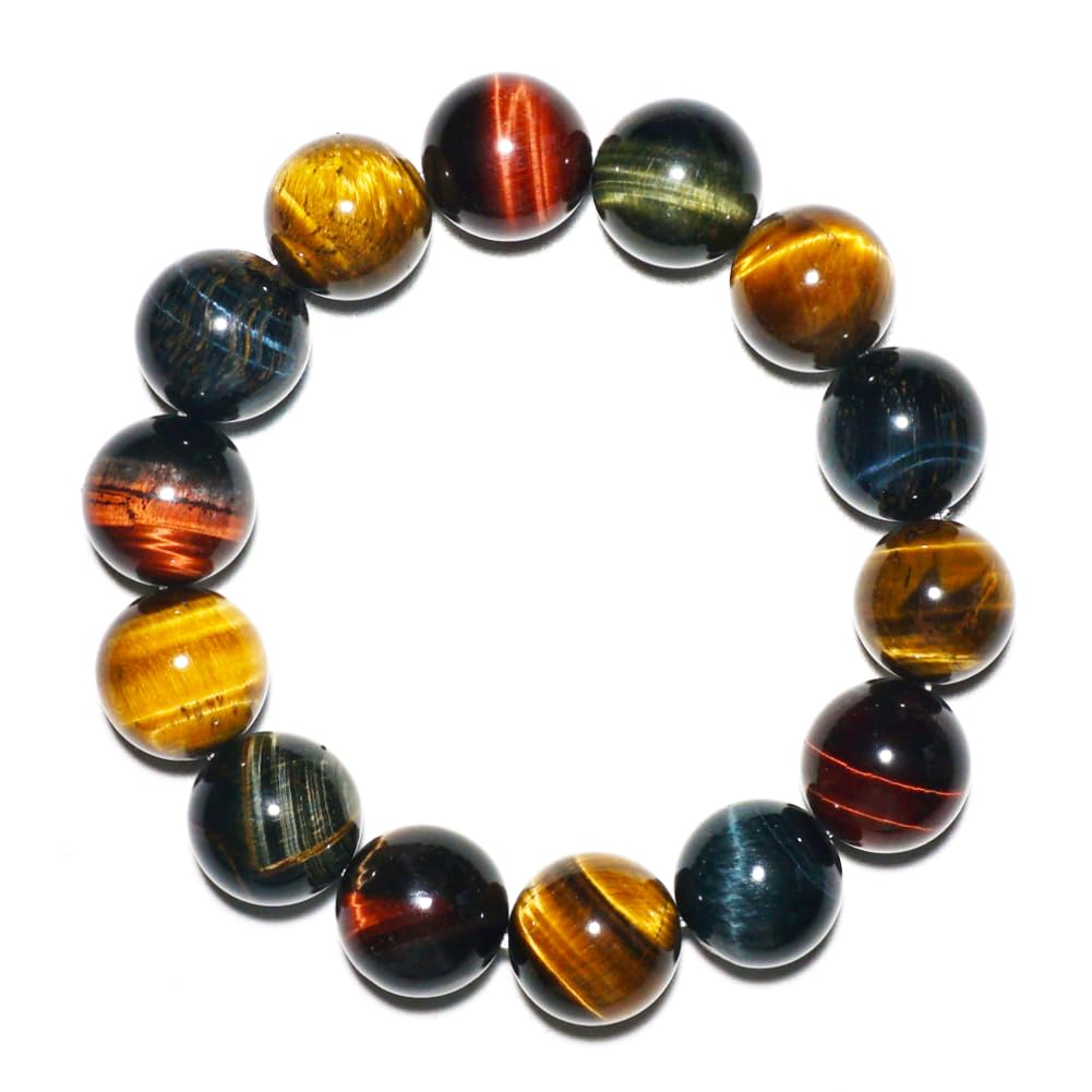 18MM Mixed Tigers Eye Mens Bracelet Mixed Red Gold Blue (18MM Mixed Tigers Eye Mens Bracelet)