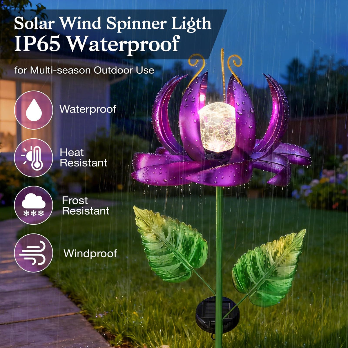 Garden Decor Solar Wind Spinners (Purple-large)