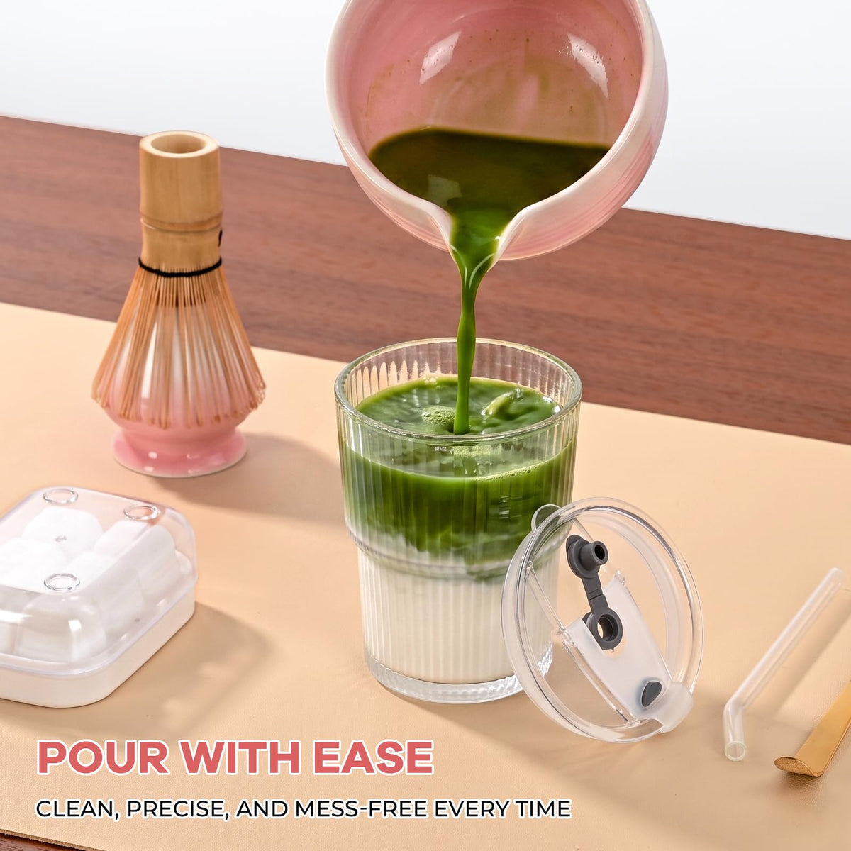 Matcha Set Complete Matcha Kit with matcha whsik pink (Pink / 8 pcs)
