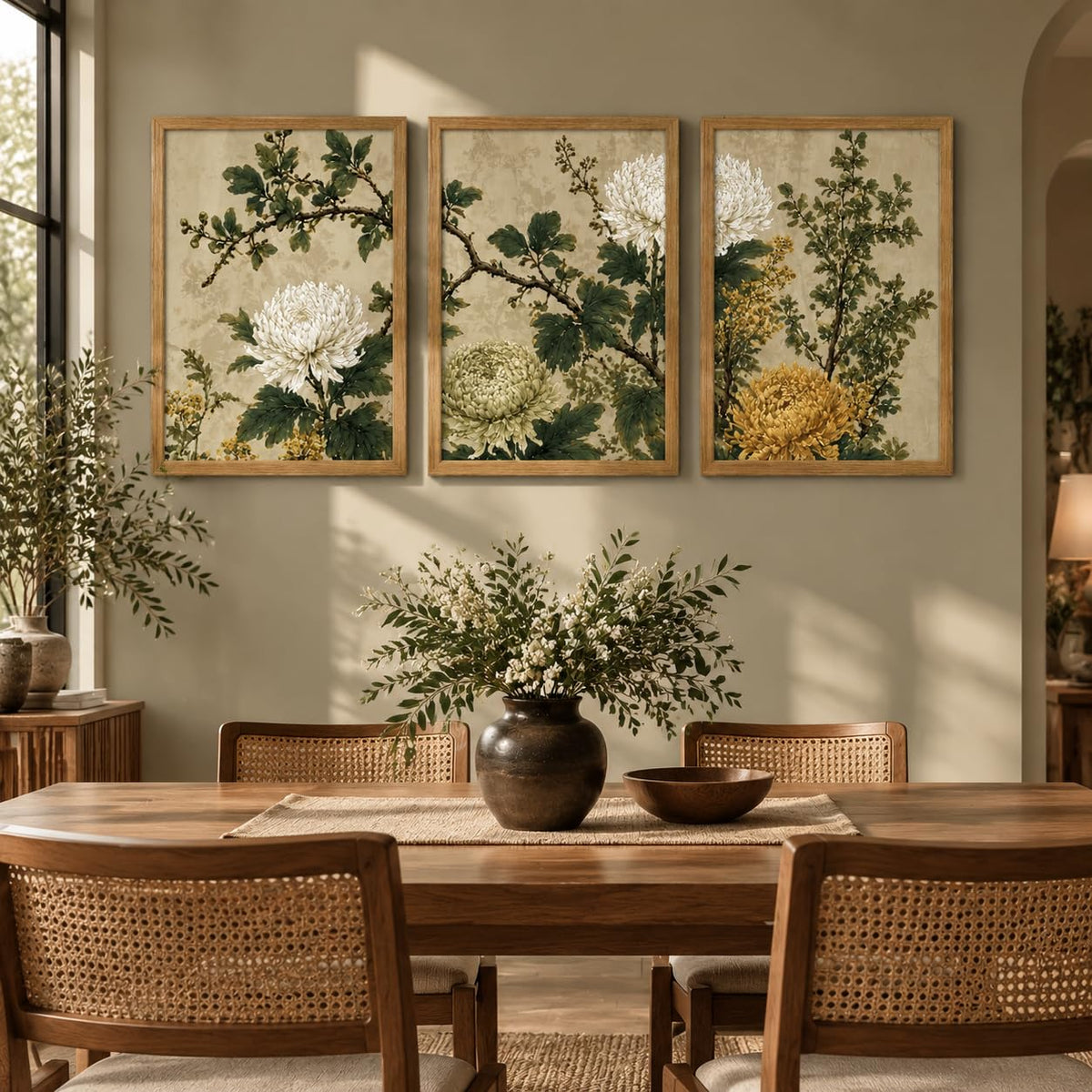 Vintage Chrysanthemum Framed Wall Art Set of 3 (Vintage chrysanthemum / 24"L x 16"W)