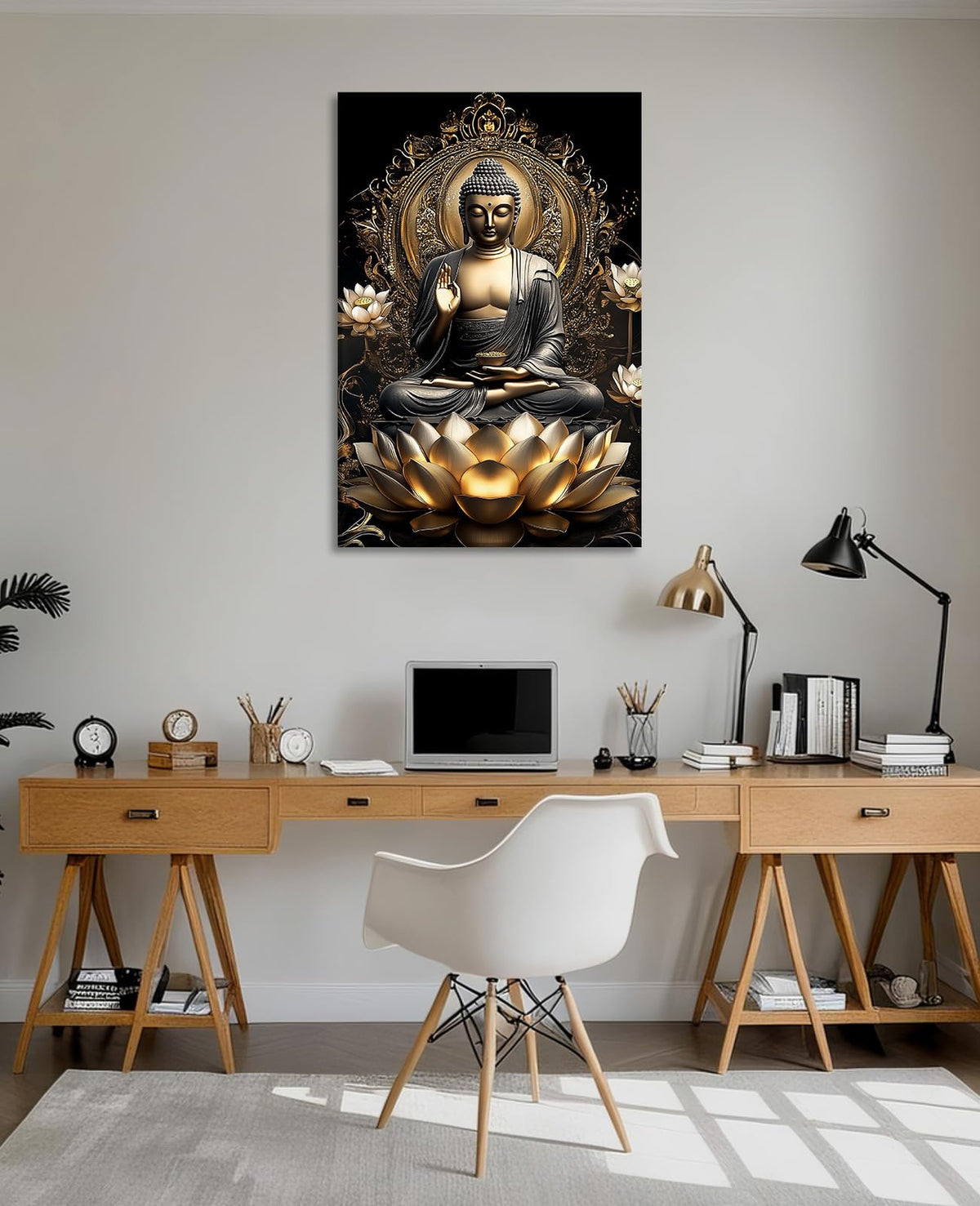 Black and Gold Buddha Wall Art Zen Lotus Spiritual Relax Canvas Prints Buddhist Meditation Pictures for Bathroom Living Room Bedroom Wall Decor Artwork (24"L x 16"W / Black & Gold)