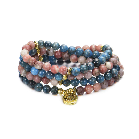 108 Mala Beads 8mm Natural Bracelet Healing Gemstone Yoga Meditation Hand Knotted Mala Prayer Bead Necklace (Apatite)