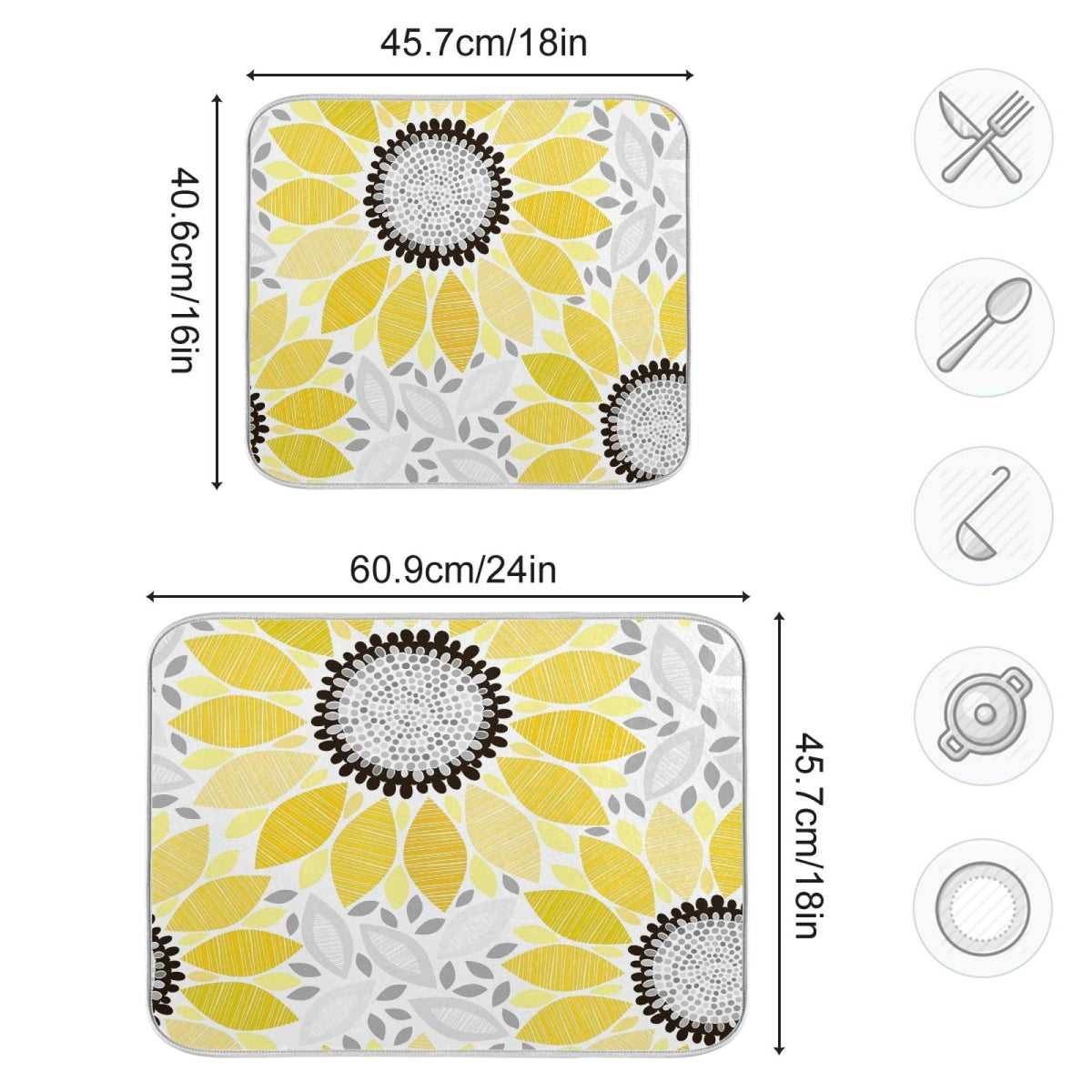 Super Absorbent Dish Drying Mat (Sunflowers / 16" x 18")