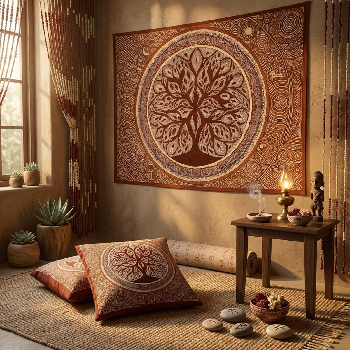 Tapestry Celtic Tree of Life Tapestries Mythological Tribal Tapestries Rustic Folk Art Wall Tapestry Bedroom Dormitory Living Room Decoration 60"x44" (60"L x 44"W / Brown)
