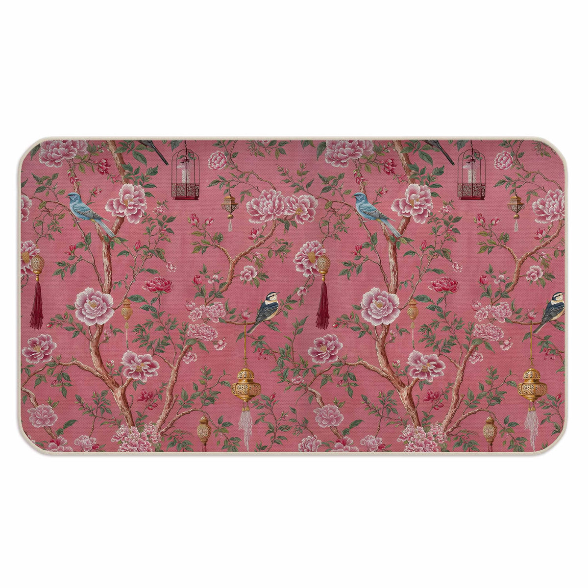 Pink Chinoiserie Bird Floral Door Mat (Pink)