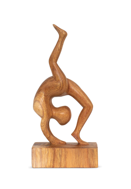 10" Wooden Handmade Abstract Sculpture Art Decorative Home Decor Handcrafted Figurine Accent Decoration Artwork Hand Carved (One-Legged Wheel Pose - Heel Up)
