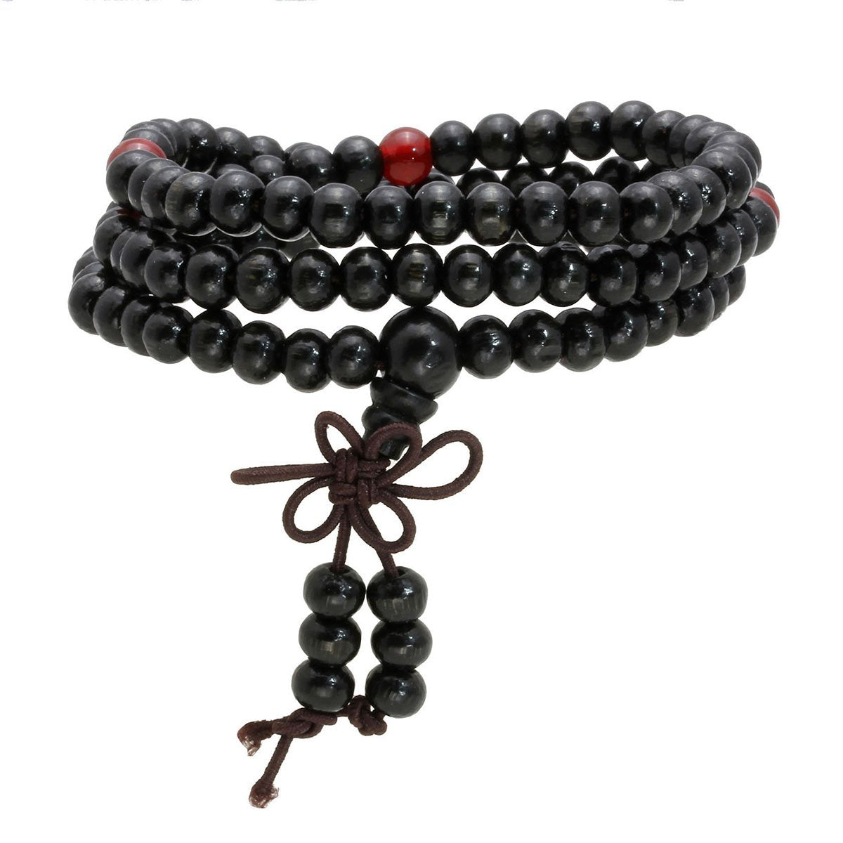 6mm Wood Bracelet Link Wrist Necklace Tibetan Buddhist 108 Beads Prayer Mala Chinese Knot (C:4 Pcs)