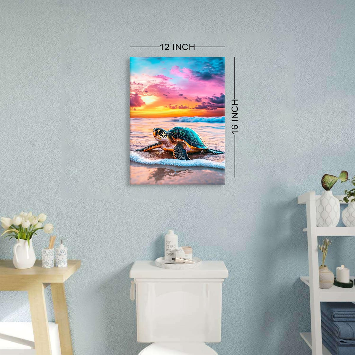 Sea Turtle Wall Art for Bathroom Sunset Ocean Beach Landscape Picture Nature Coastal Wall Decor Seascape Canvas Prints Painting Poster Nautical Artwork for Living Room Home Decorations 12x16 (12"L x 16"W / Seaturtle)