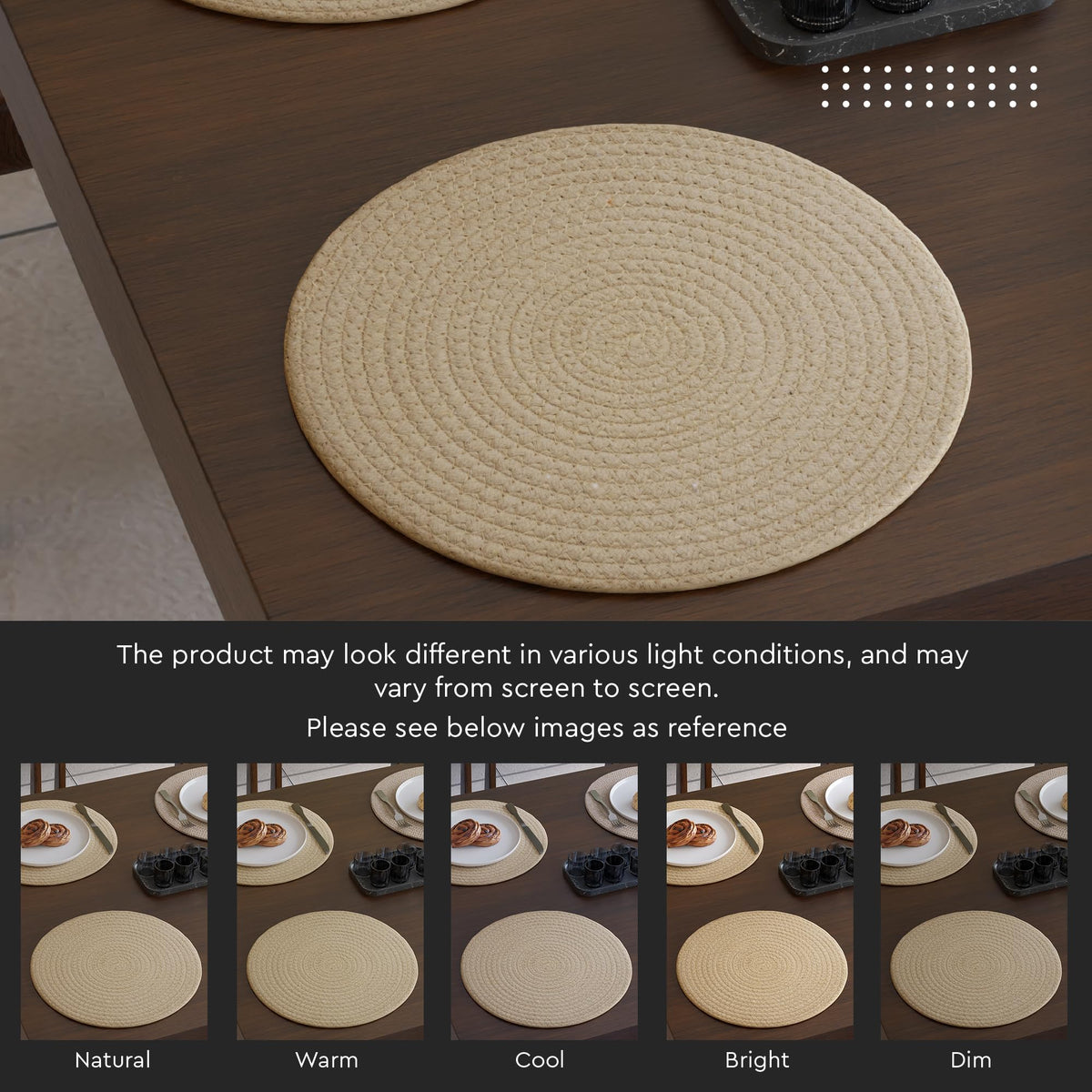 Placemats Round Cotton Dining Table Mats 13" (Beige Mix Combo / 13" (Set of 6))