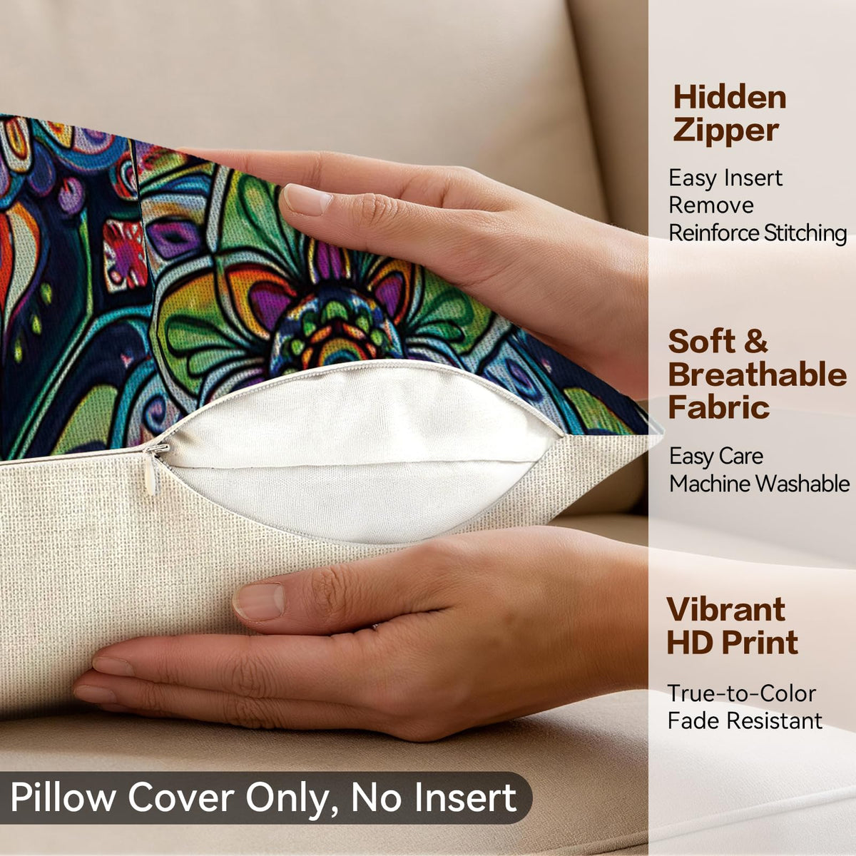 Colorful Bohemian Geometric Pillow Covers Set of 4 (Bohemia Geometry 03 / 18" x 18" (Pack of 4))
