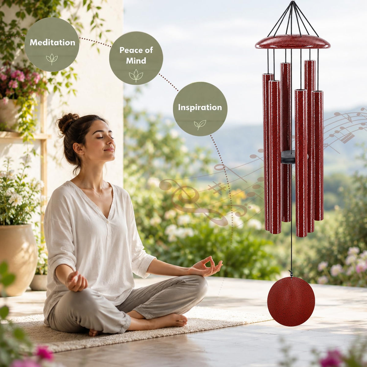 45 in Memorial Wind Chimes Large with 6 Heavy Tubes (45“Ruby Red)