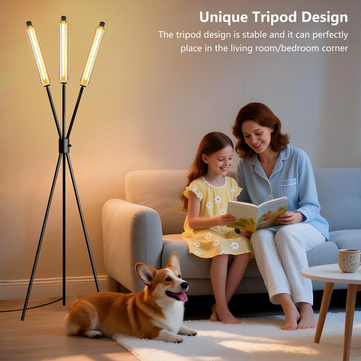 LED Tripod Floor Lamps for Living Room (Black-111A)