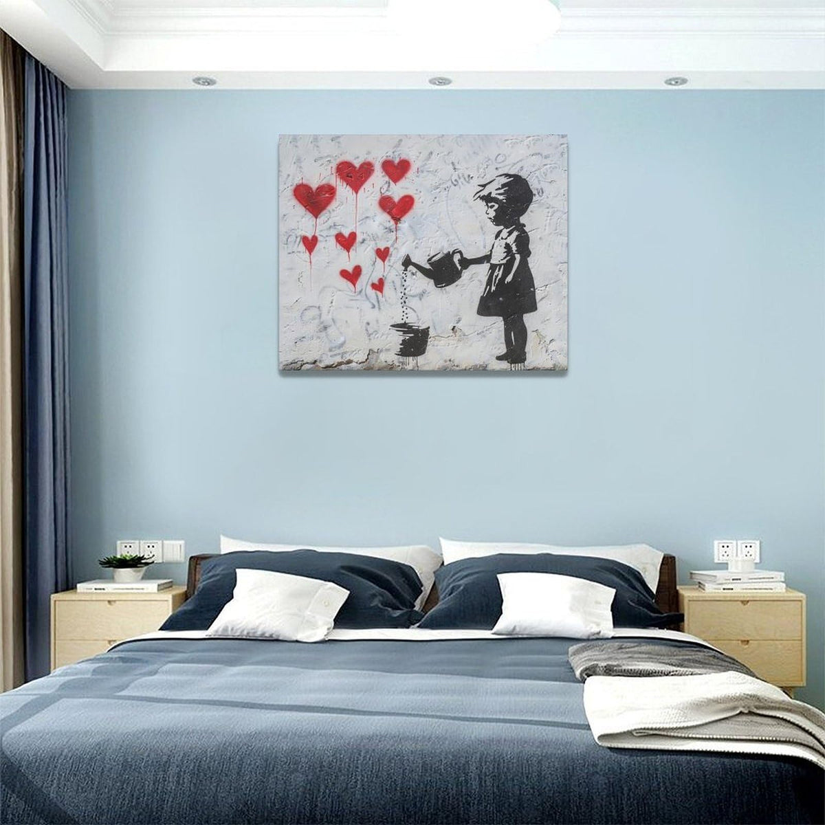 Banksy Girl Wall Art Heart Pictures Street Graffiti Canvas Wall Decor Kids Aesthetic Painting Pop Home Modern Artwork Decorations Framed for Living Room Bedroom Bathroom Office 20 x 16 inch (20"L x 16"W / kids)