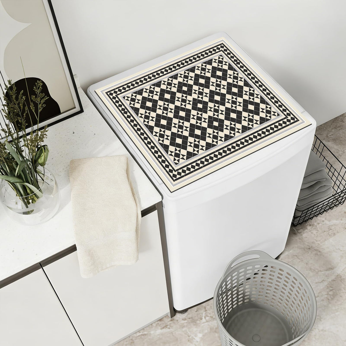 Dryer Top Protector Mat (black white check)