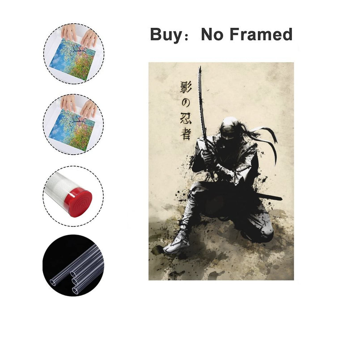 Japanese Ink Bushido Posters Canvas Painting Vintage Print Wall Art Character Pictures Decoration Living Room Home Decor Unframed 12 x18 inches (18"L x 12"W / Unframe-10)