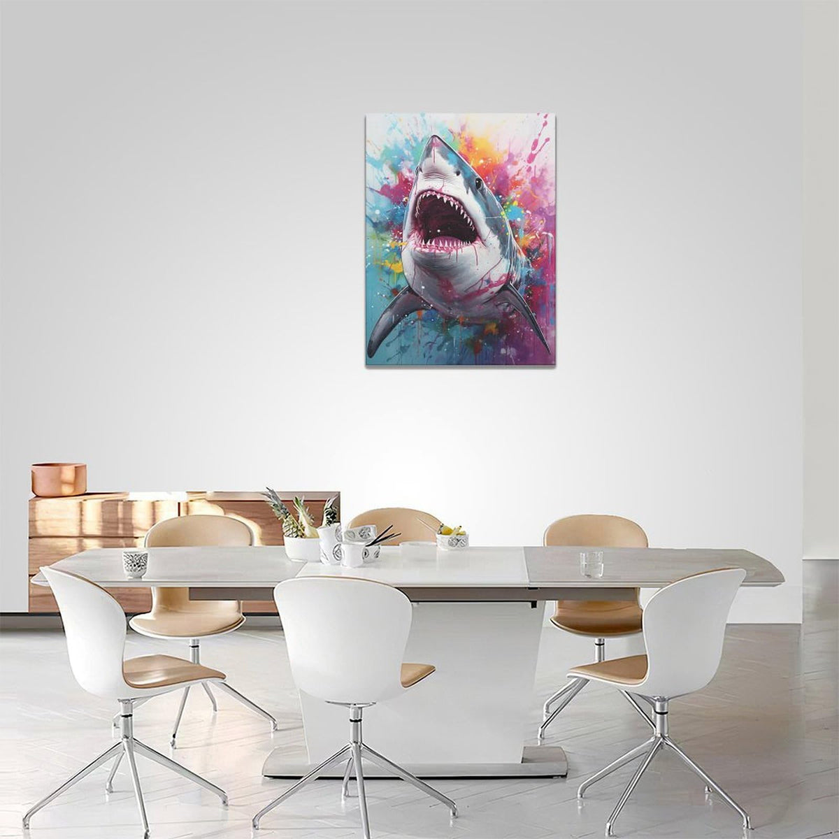Shark Wall Art Ocean Shark Pictures Wall Decor Natical Coastal Canvas Print Painting Home Decoration Artwork For Living Room Office Bedroom Bathroom Framed 12"X16" (16"L x 12"W / Shark)
