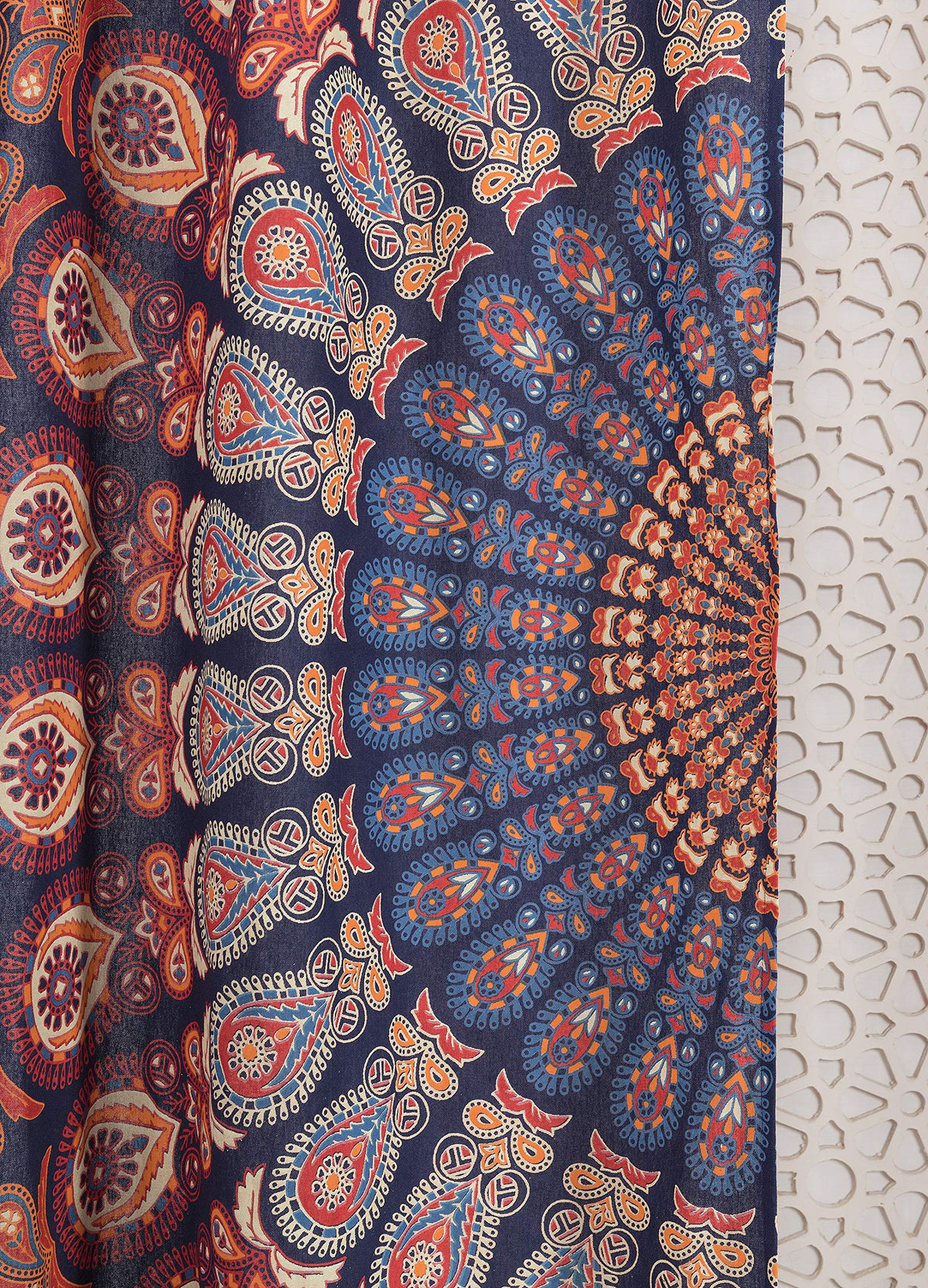Indian Hippie Bohemian Beautiful Peacock Mandala Curtain Panels Blue Multicolor (Multi Color / 38"W x 83"L (Pack of 2))