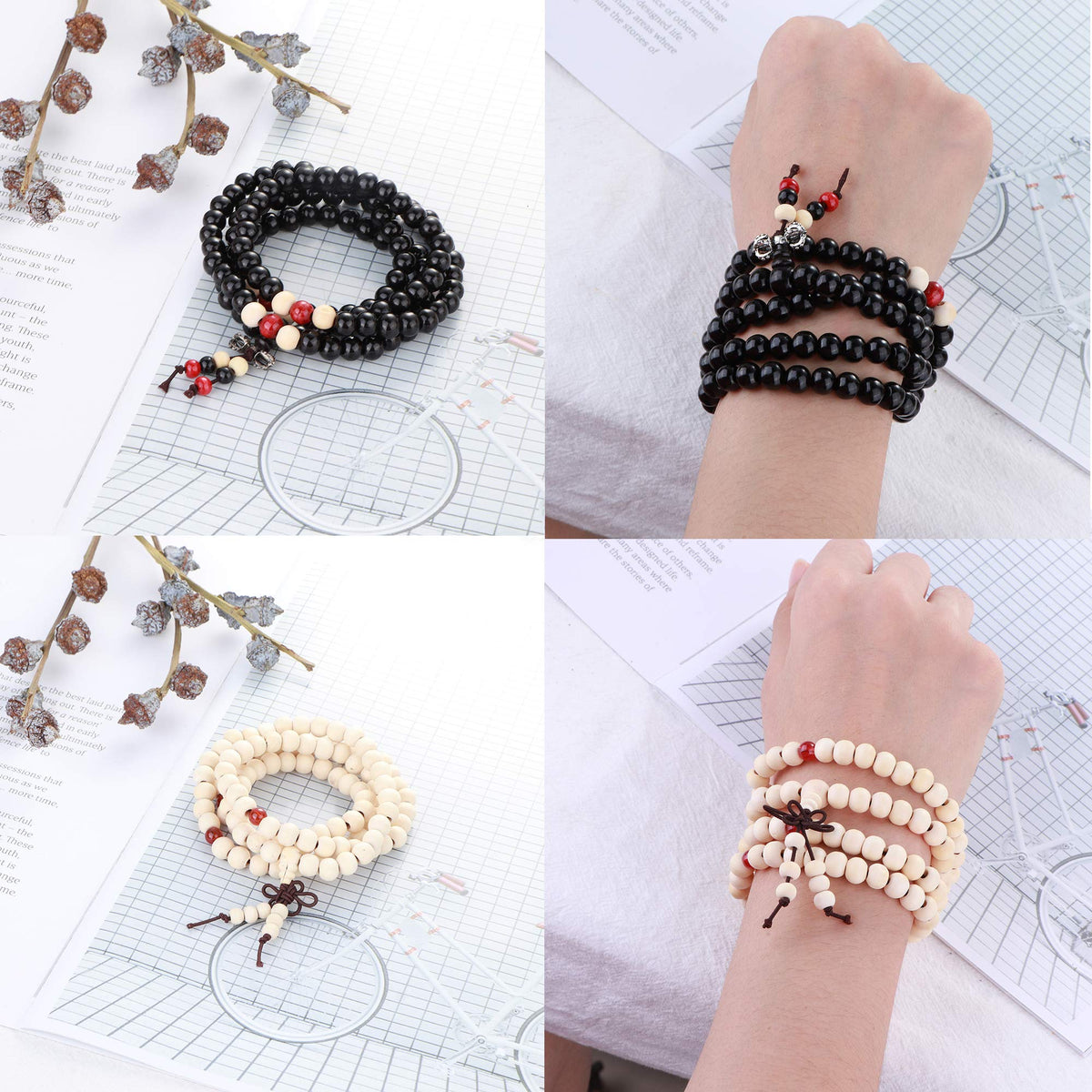 108 Mala Bead Bracelets 8MM Buddhist Prayer Sandalwood Wood Beaded Bracelet (B)
