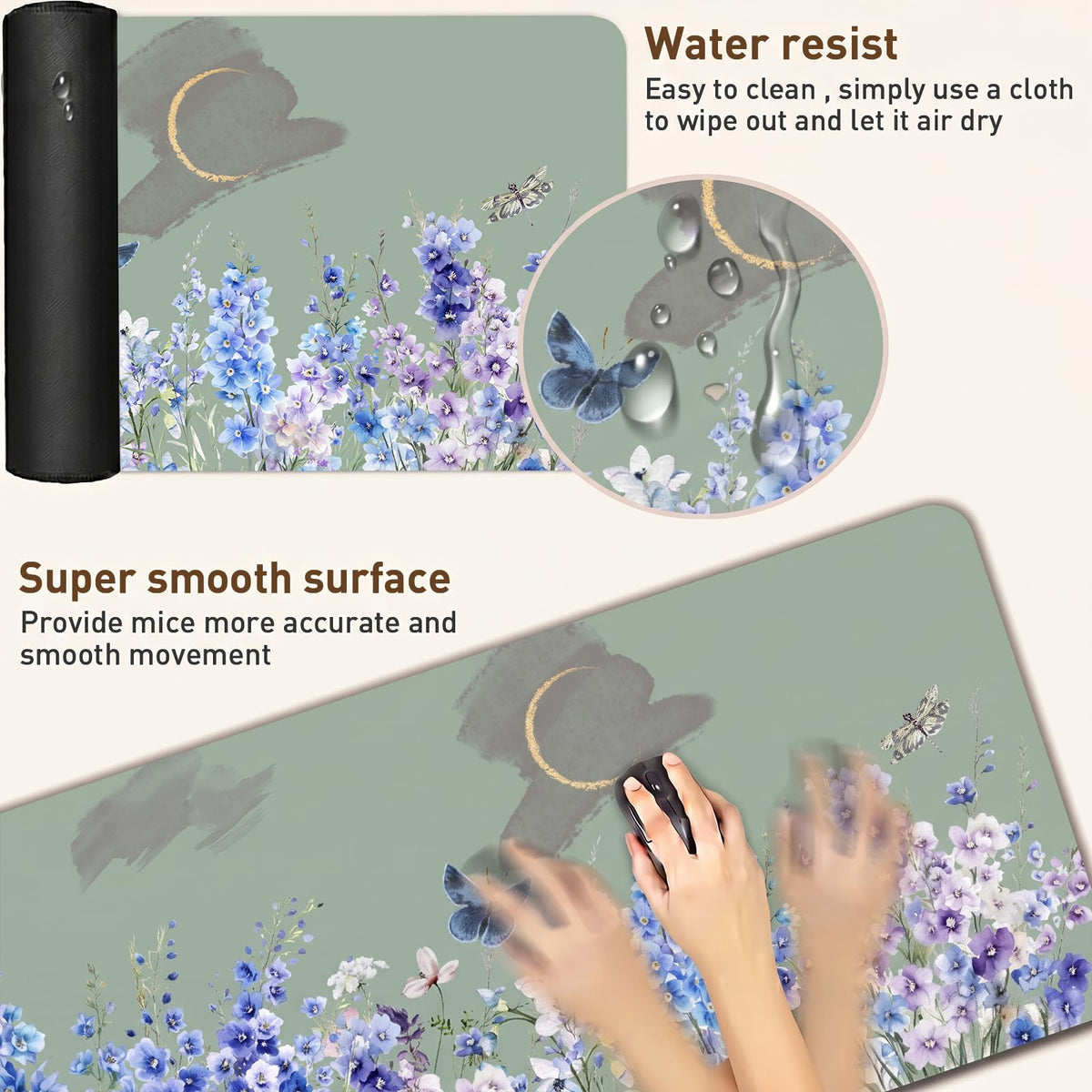 Sage Green Desk Mat (Flower Cluster / 35.4" x 15.7")