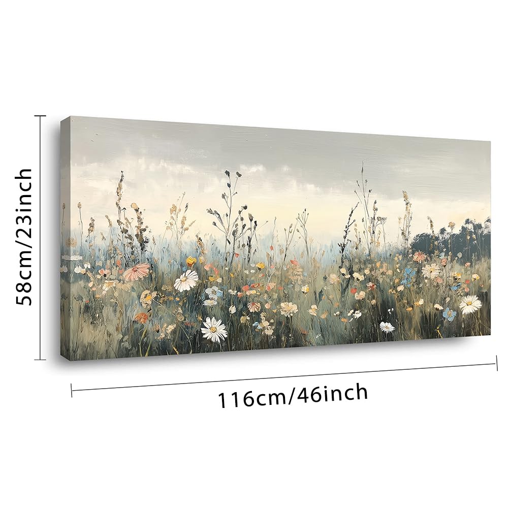 Rustic Wildflower Botanical Wall Art for Living Room Canvas Painting Prints Vintage Meadow Flowers Grassland Floral Nature Landscape Retro Classical Artwork Office Decor Photographs (46L" x 23W" / Colorful Wall Art(k827))