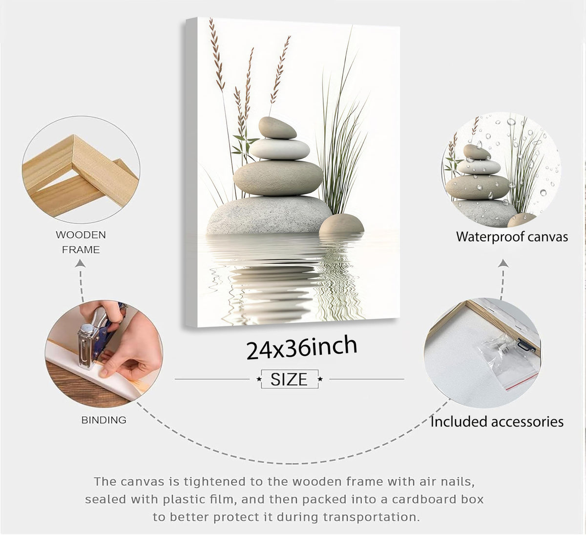 Zen Bathroom Canvas Wall Art (Canvas Zen / 36"L x 24"W)