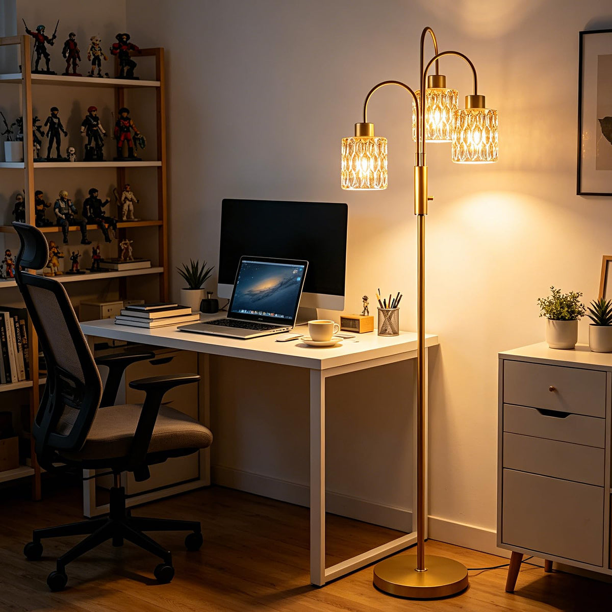 Amber Glass Floor Lamp 3 (Amber Cylinder-Gold)