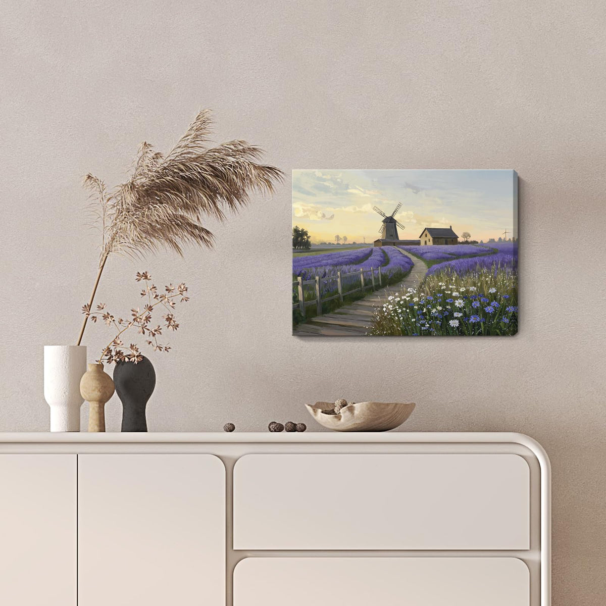 Purple Canvas Wall Art for Bathroom Bedroom Farmhouse 16x12 In (Purple Lavender Wall Art / 16"L x 12"W)