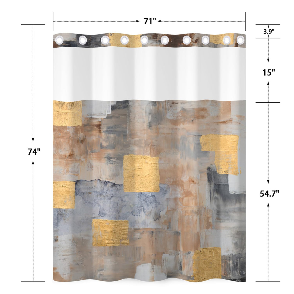 No Hook Shower Curtain with Snap in Liner Set (Abstract-3)