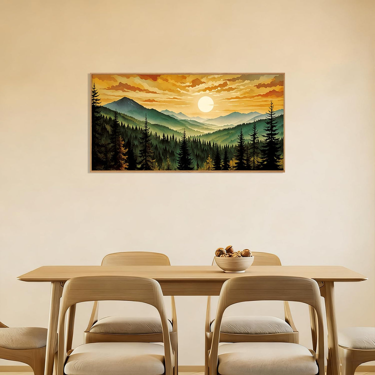 Large Boho Sunset Mountain Framed Canvas Wall Art (Sunset Forest Mountain Wall Art / 40"L x 20"W)