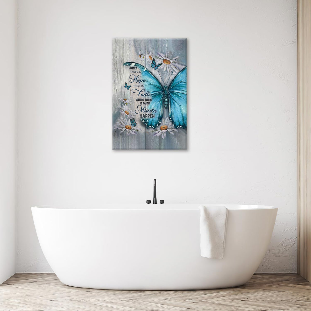 Farmhouse Butterfly Daisy Canvas Wall Art Rustic Teal Butterfly Pictures Wall Decor Inspirational Hope Faith Quotes Prints Painting Framed Artwork for Bathroom Bedroom Living Room Office 16"x24" (24"L x 16"W / Daisy Butterfly)