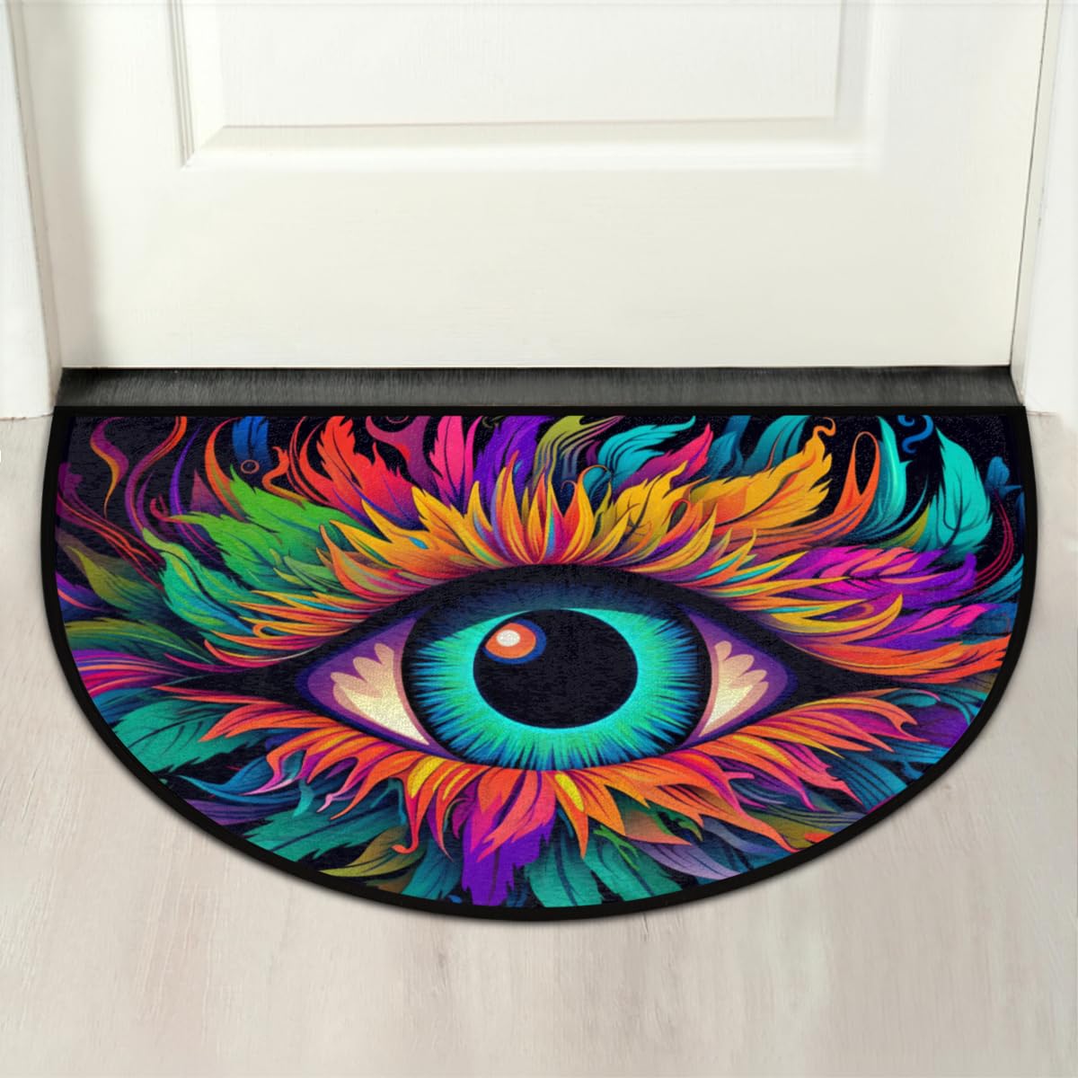 Colorful Eyes Abstract Print Half Round Door Mat Outdoor Entrance Large 24"x36" Half Circle Welcome Entrance Way Mat Semi Circular Front Door Mats Area Rug for Garage (H 02)
