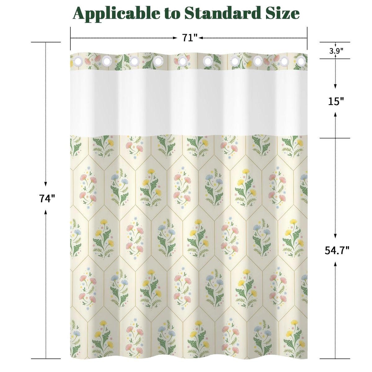 Cottage Core Shower Curtain with Snap in Liner (Delicate Floral)