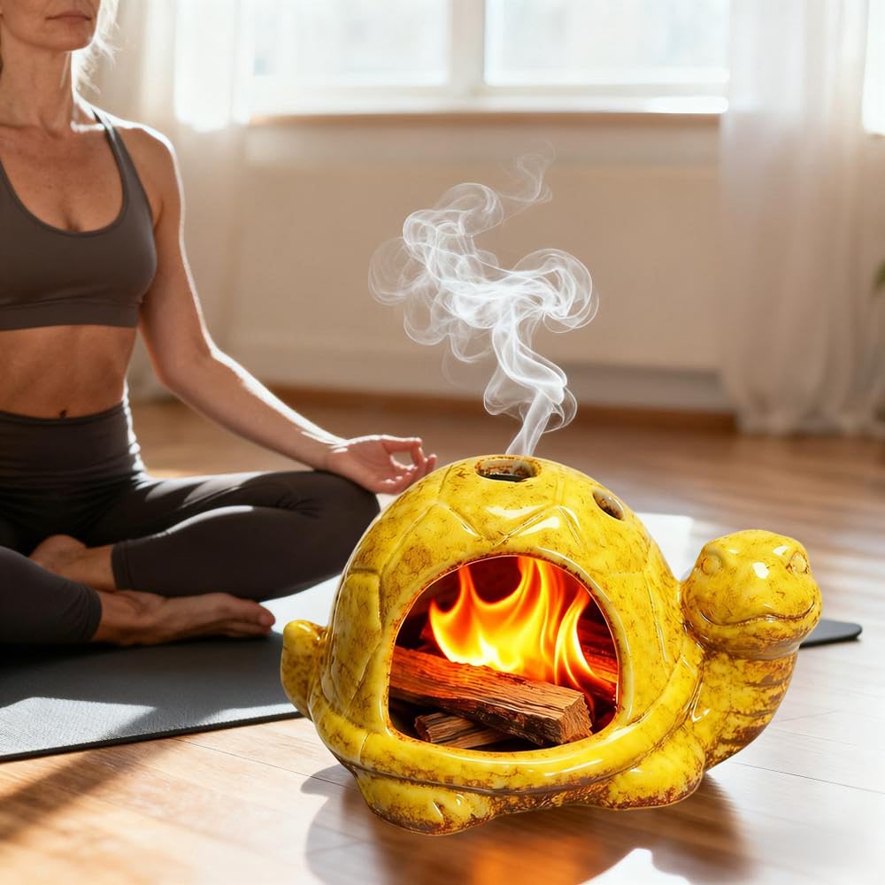 Ceramic Turtle Mini Chiminea (Yellow)