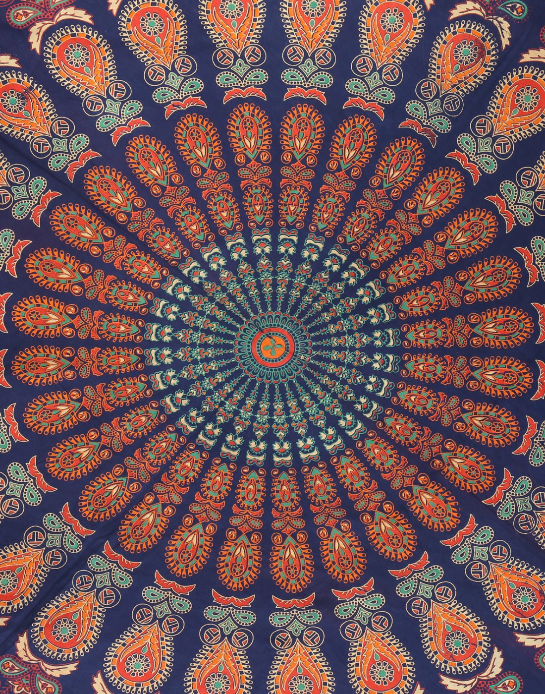 Boho Mandala Roundie Gypsy Hippie Tapestry Decorative Cotton Tablecloth Meditation Yoga Mat (Golden Blue / 72"L x 72"W)